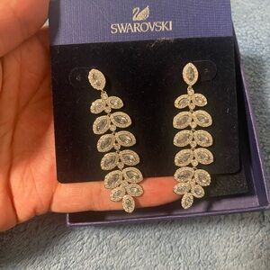 Swarovski Silver Leaf Crystal Earrings
